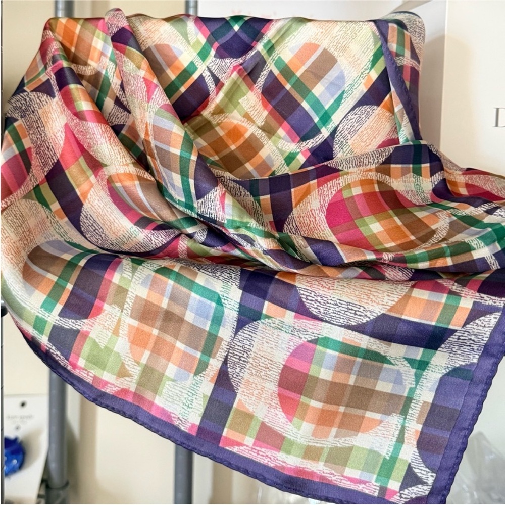 Coach Colorful Plaid Silk Scarf Comes with Box and bag - Picture 6 of 6